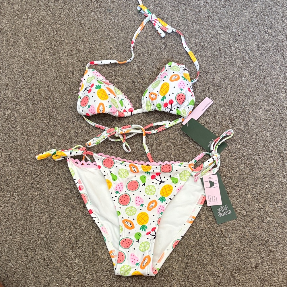 wild fable White Tropical Fruit Print Triangle Bikini